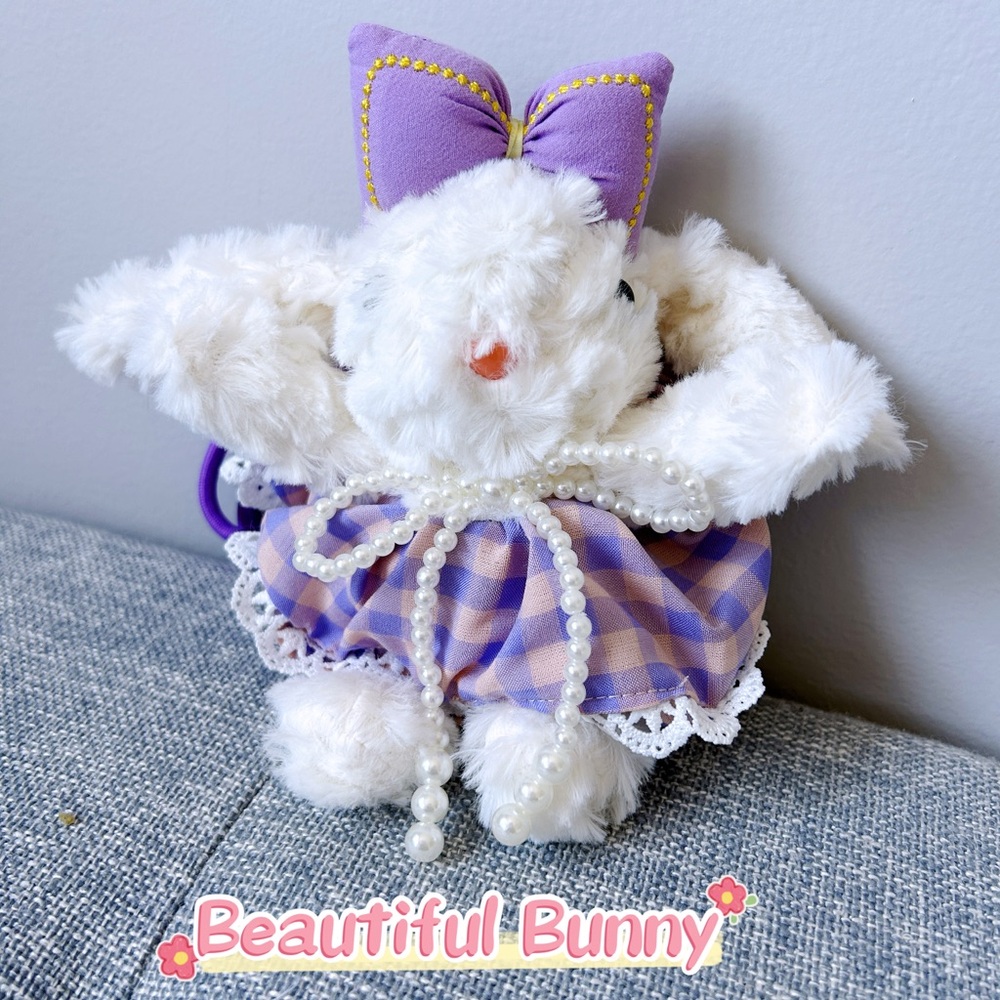 HANDMADE cutie bunny with charm (‘purple dress)
